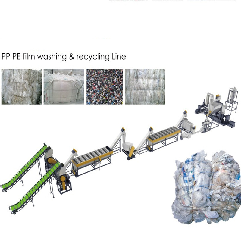 PP PE film bag plastic crushing washing recycling line